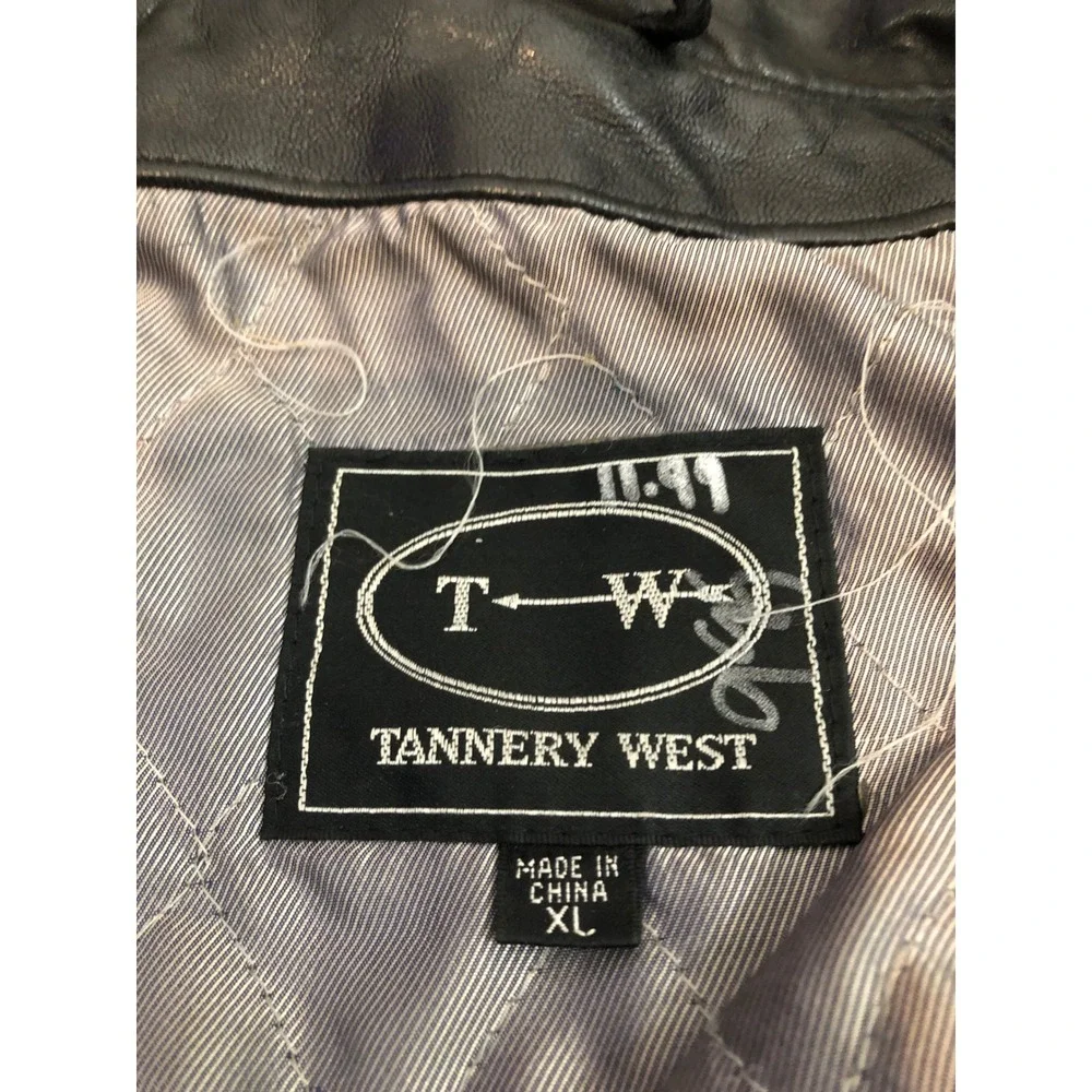 Tannery West Vtg Genuine Black Leather Fireman Lobster Clasp Jacket Coat XL